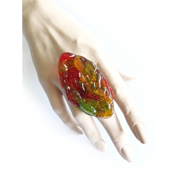 Colorful Oversized Ring, Red Orange Green